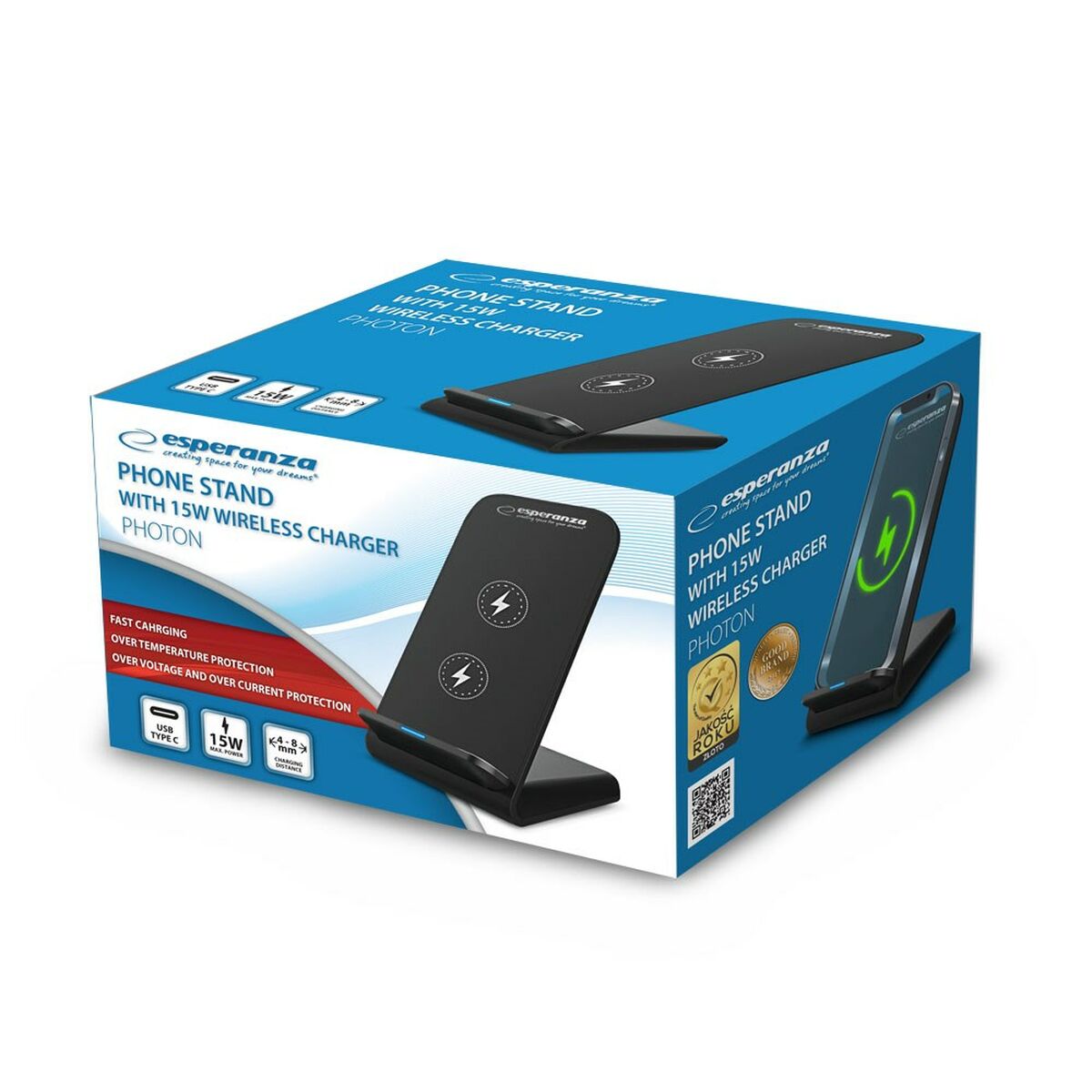 Wireless Charger with Mobile Holder Esperanza EZC101 Black-1