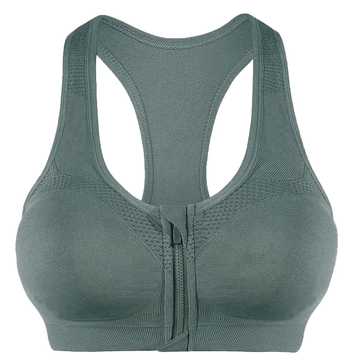 AKAMC Womens Zip Front Sports Bra Seamless Post-Surgery Bra Active Yoga Sports BrasMedium