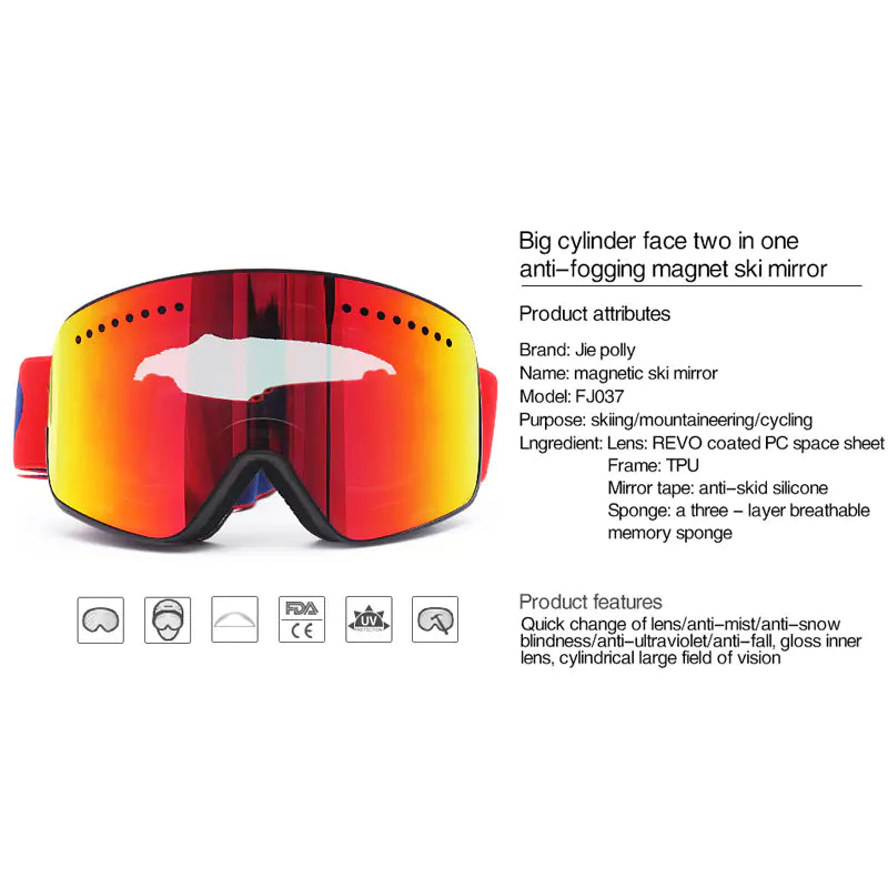 Magnetic Ski Goggles with Anti-Fog UV Protection
